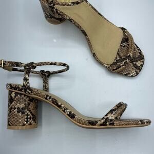 Raid Beige Snake Embossed Square Toe Chunky Heel Sandals Womens 36 Faux Leather